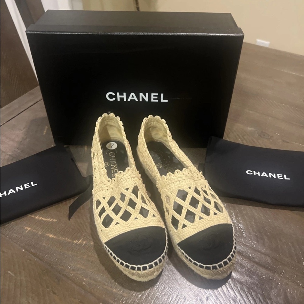 CHANEL Beige and Black Espadrilles